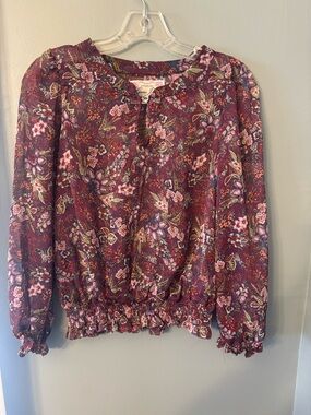Guess Burgundy Floral Long-Sleeve Blouse